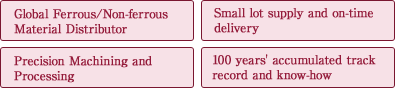 Direct contact with top makers/Global Ferrous/Non-ferrous Material Distributor /Small lot supply and on-time delivery /Independent Capital /Precision Machining and Processing /100 years' accumulated track record and know-how